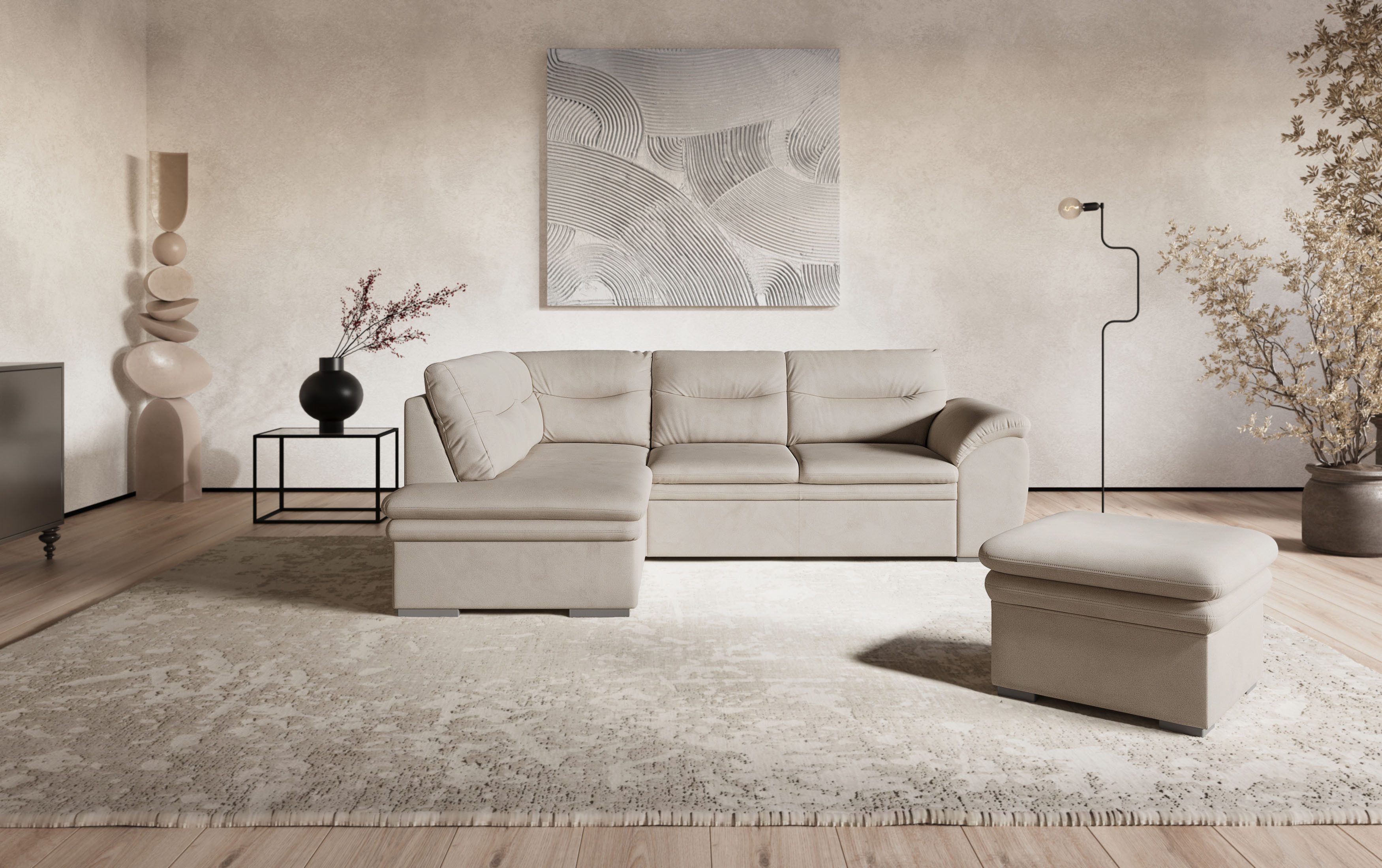 COTTA Ecksofa Leandra L-Form, wahlweise mit Bettfunktion & Bettkasten