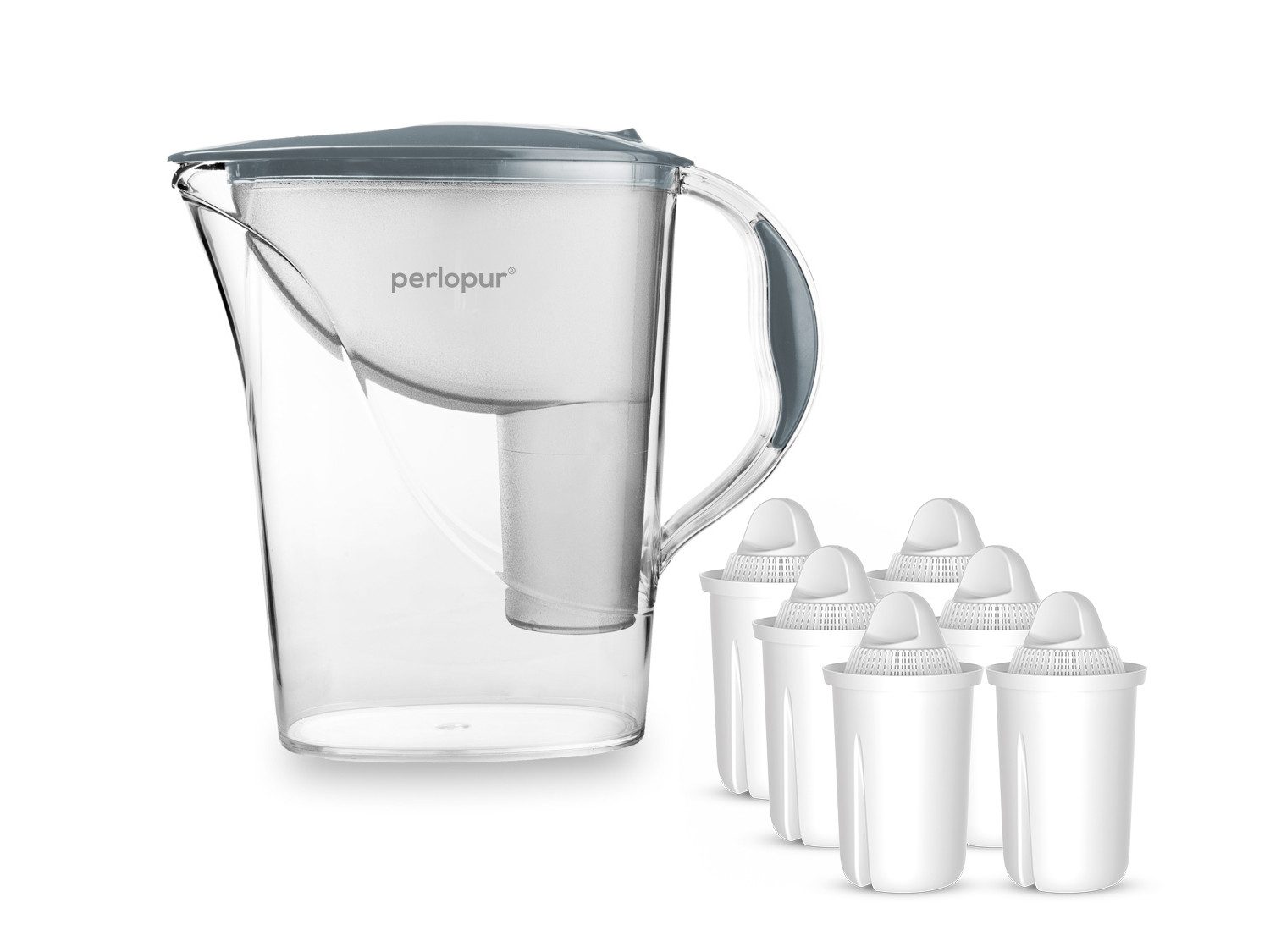 PerloPur Wasserfilter PearlCo Wasserfilter Standard Grau Inkl. 6 Universal Filterkartuschen
