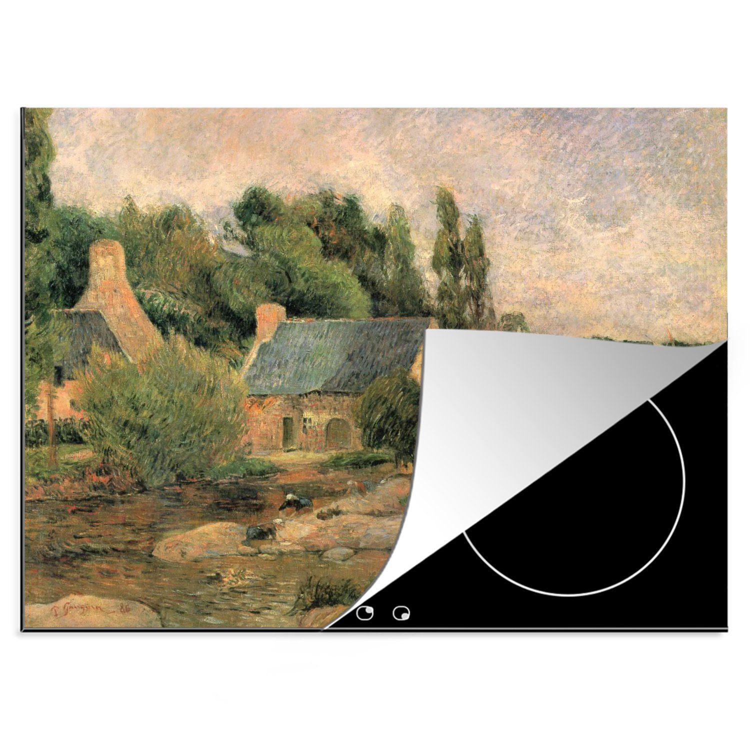 MuchoWow Herdblende-/Abdeckplatte Die Wäscherinnen von Pont-Aven - Gemälde von Paul Gauguin, Vinyl, (1 tlg), 70x52 cm, Mobile Arbeitsfläche nutzbar, Ceranfeldabdeckung