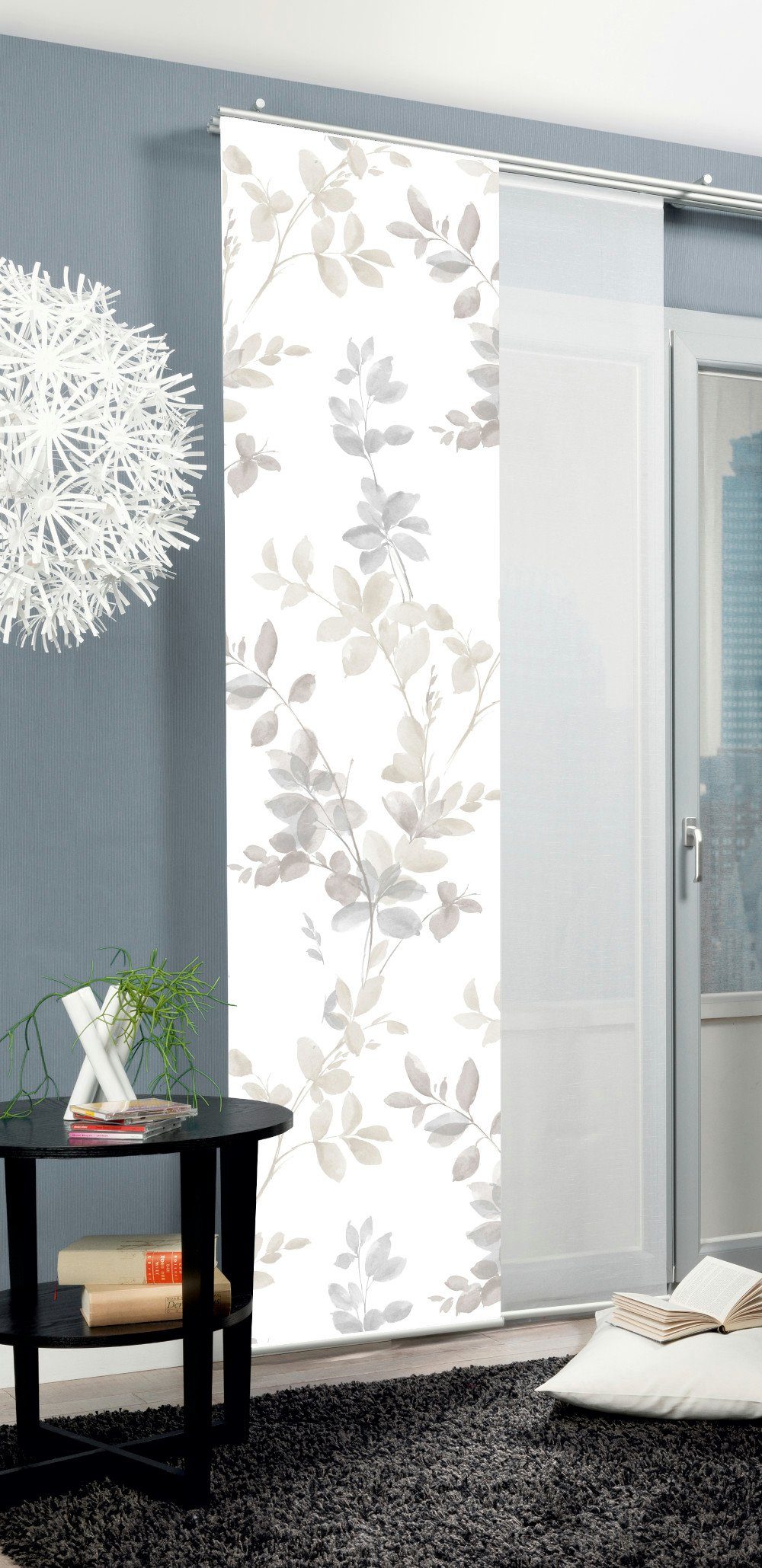 HOME WOHNIDEEN Schiebegardine 084646 Schiebegardine ALYA, halbtransparent, Ranken-Motiv 245x60 cm (1 St), Paneelwagen, halbtransparent, 100% Polyester – Bild 3 von 5