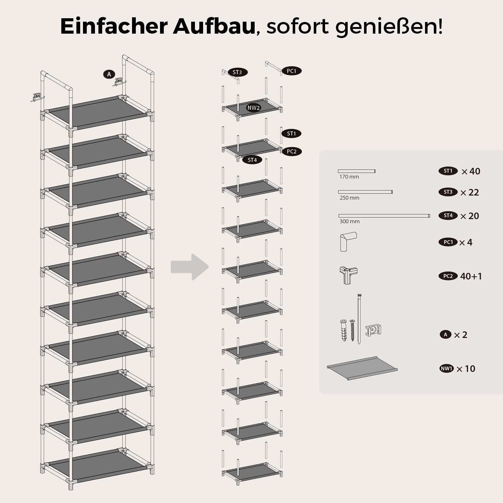 Sekey Schuhregal Schuhaufbewahrung mit 10 Ebenen, Schuhständer, Schuhschran günstig online kaufen