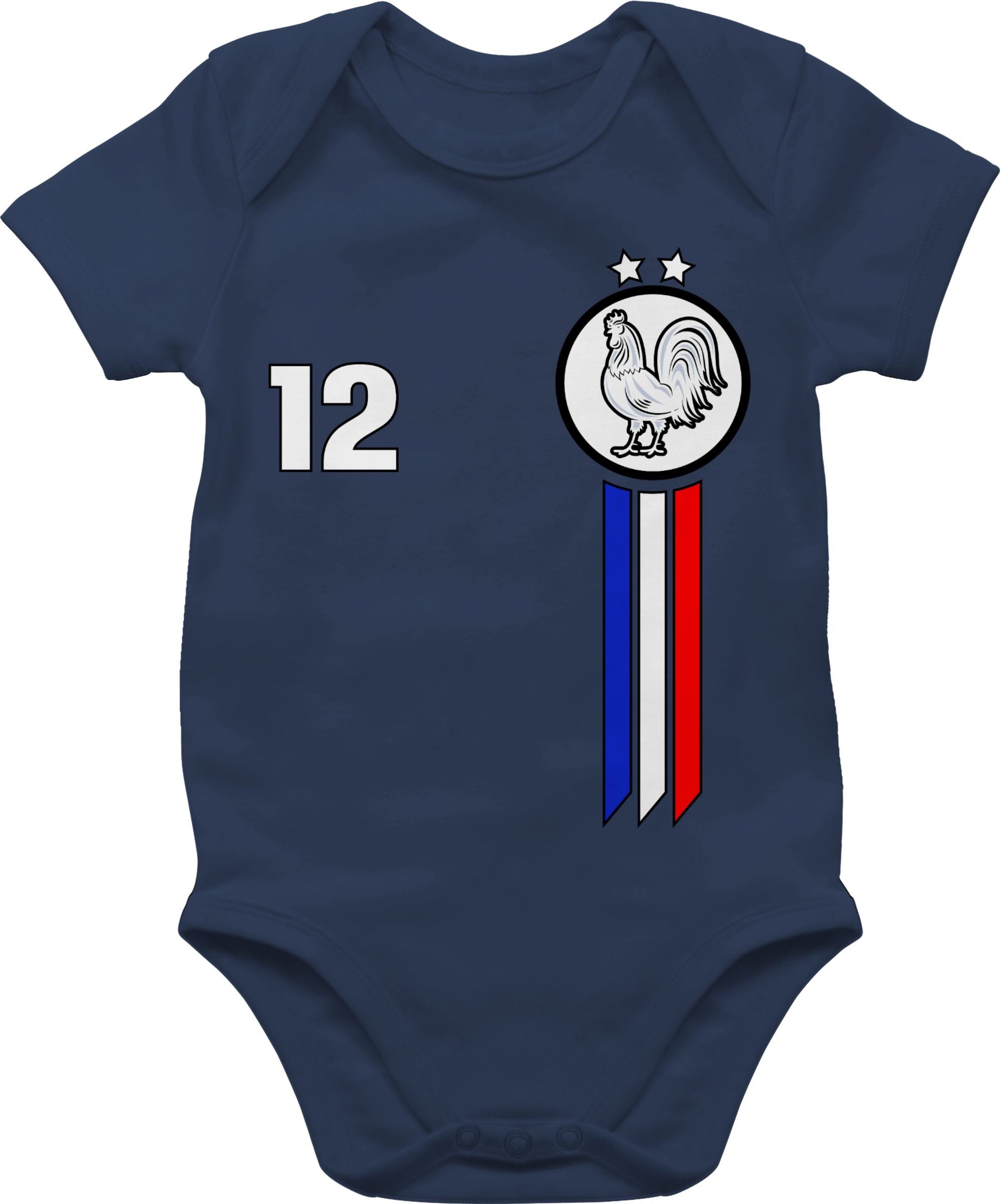 Shirtracer Shirtbody 12. Mann Frankreich Emblem Fussball EM 2024 Baby 1 Navy Blau