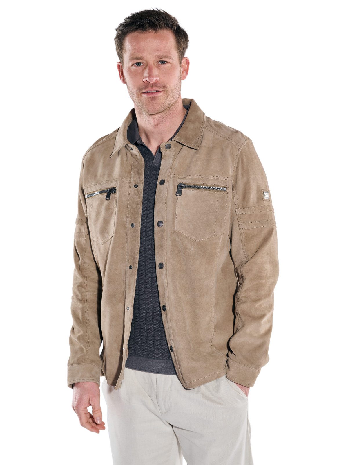 Engbers Lederjacke Herren Leichte Velourslederjacke, Beige