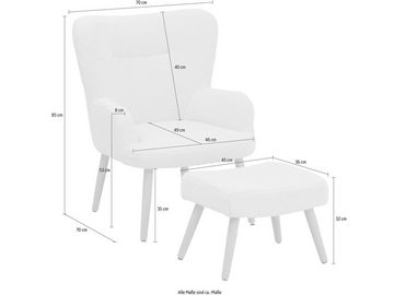 loft24 Sessel Cora (2-tlg. Set, Sessel mit Hocker), Relaxsessel mit Hocker, Fernsehsessel, Holzbeine, Skandinavischer Stil