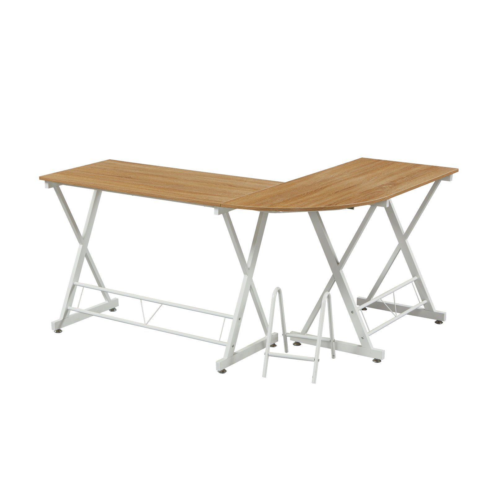 SVITA Eckschreibtisch ECKHART (mit Tastaturauszug und Computer-Stativ), 150 x 120/50 x 75 cm (BxTxH), Eiche-Optik, Bodenschoner
