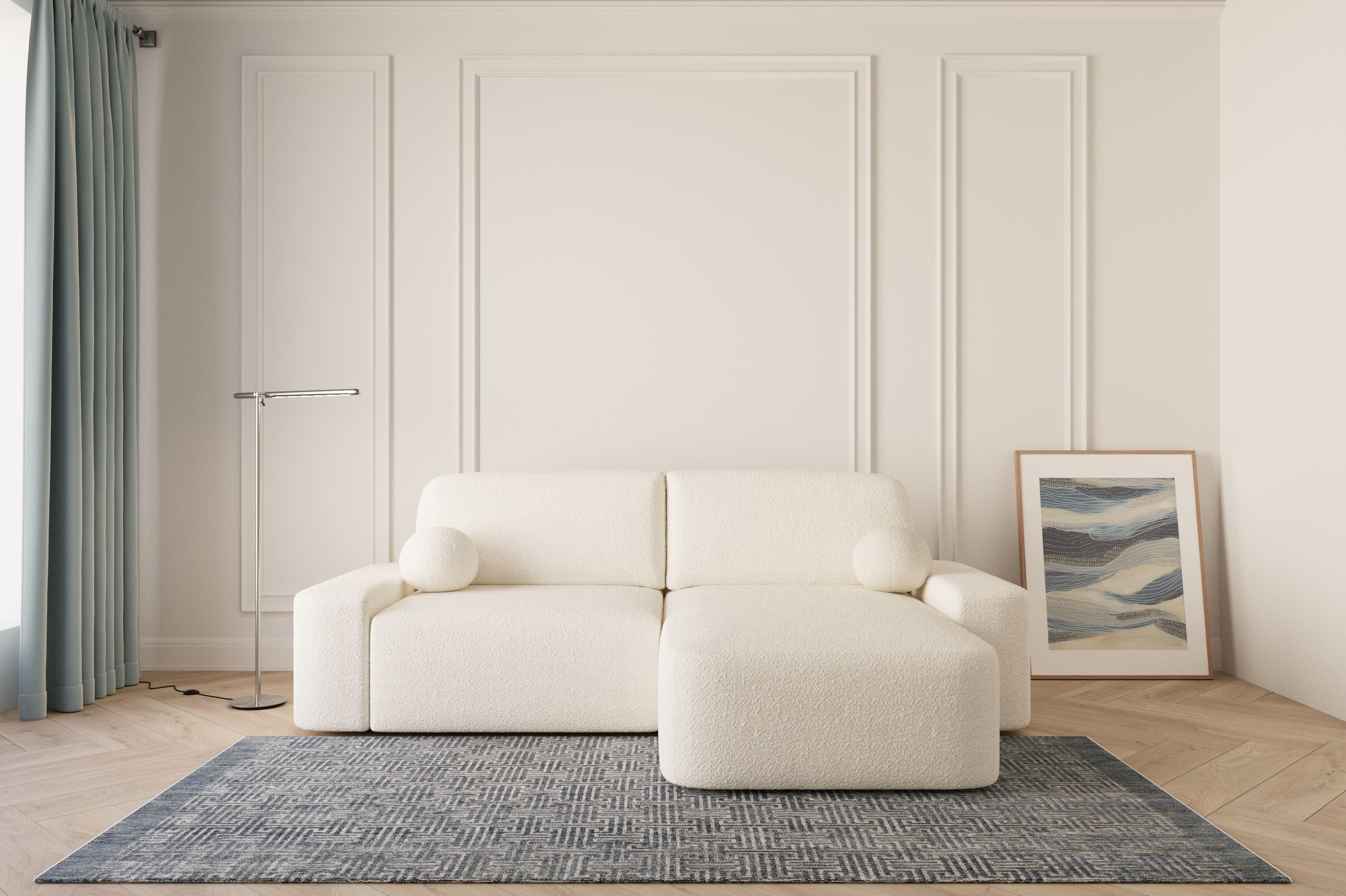 MOEBLO Ecksofa Lisbon aus Bouclé, Ottomane beidseitig montierbar Couch für günstig online kaufen