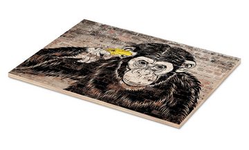 Posterlounge Holzbild Pineapple Licensing, Banksy - Banana Monkey, Kinderzimmer Modern Illustration