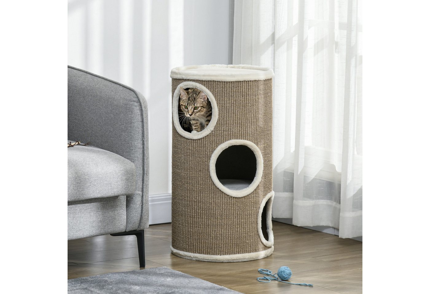 PawHut Kratztonne Katzentonne mit Plüschrand, Katzenhöhle für kleine Katzen, (Katzenmöbel, 1-tlg., Kratzturm), für Katzen mit einem Gewicht von unter 5 kg