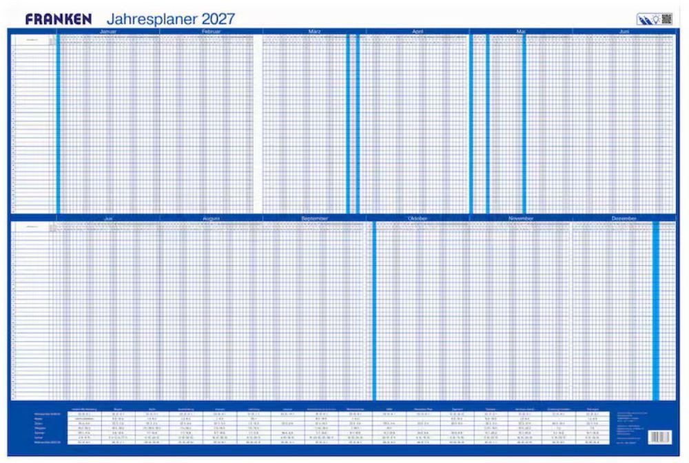 FRANKEN Wandkalender 1 Jahresplaner 2027 Mod. PKU100227 91x61cm Monats-/ Tageseinteilung