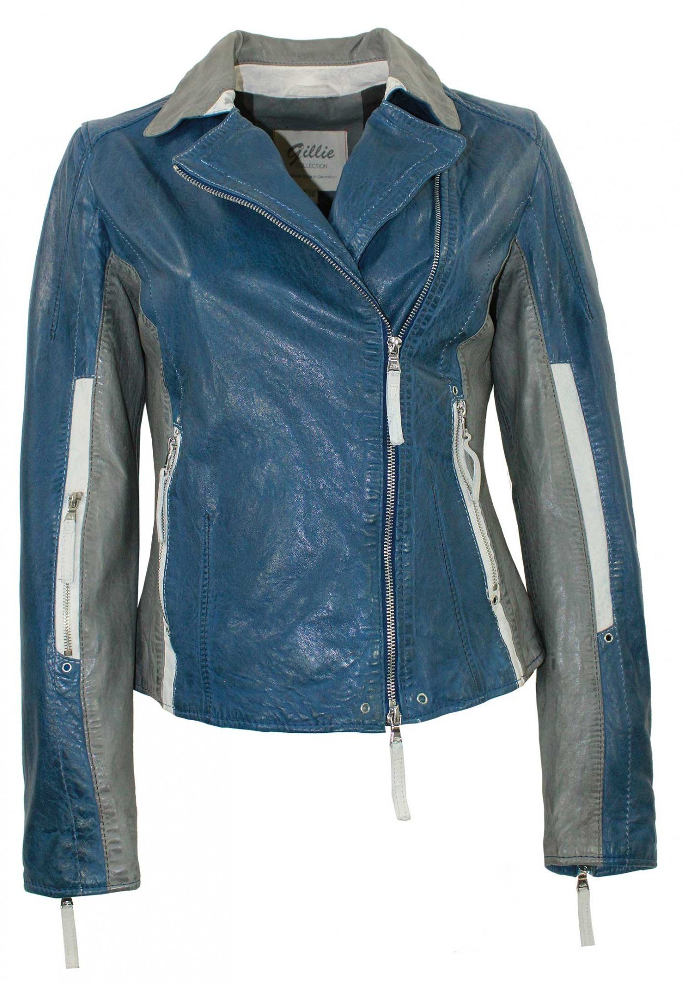 Lederjacken24 Lederjacke Damen Lederjacke Bikerjacke Lammnappa blau