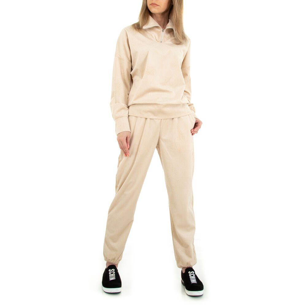 Ital-Design Jogginganzug Damen Freizeit, Zweiteiler in Beige