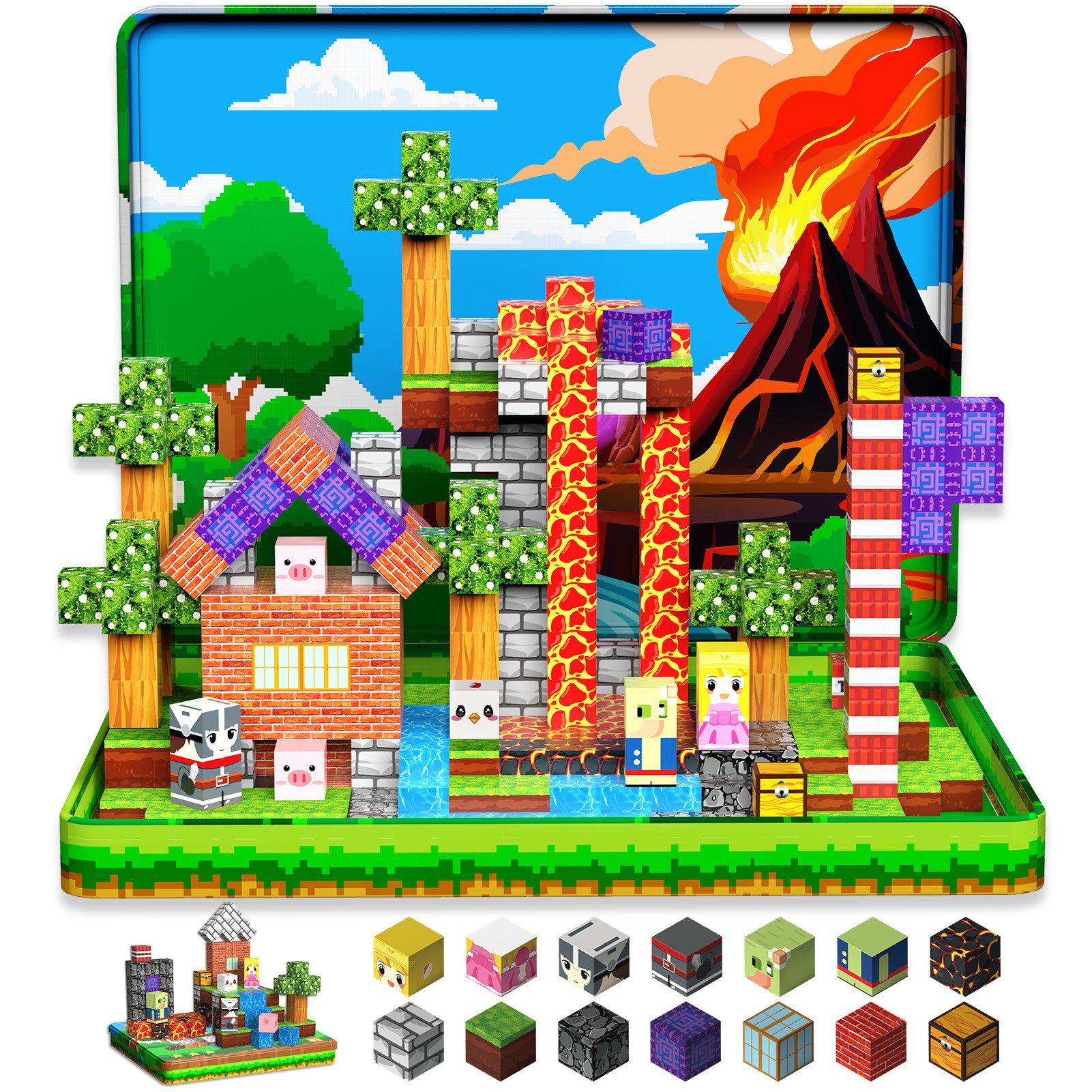 Wootoy Magnetische Bausteine Kreatives Magnetspielzeug Lernspielzeug Magnetspielbausteine, (ideal für unterwegs im Urlaub oder auf Ausflügen, 99 St., Inklusive Bauplatte für Transportieren Aufbewahren fertiger Modelle), für kreatives freies Bauen ohne feste Bauvorlagen