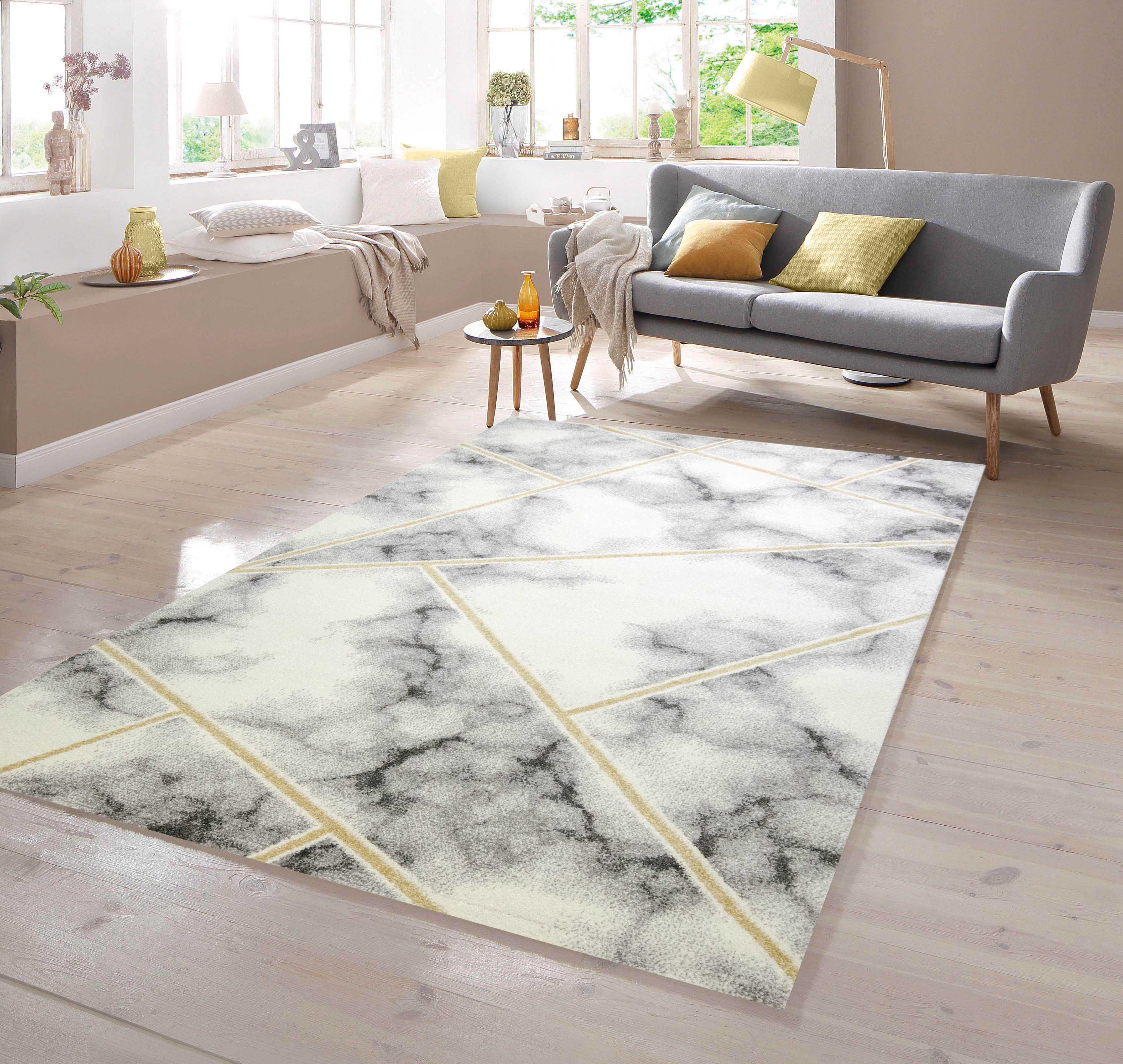 TeppichHome24 Teppich Designer Marmormuster gold grau creme, rechteckig