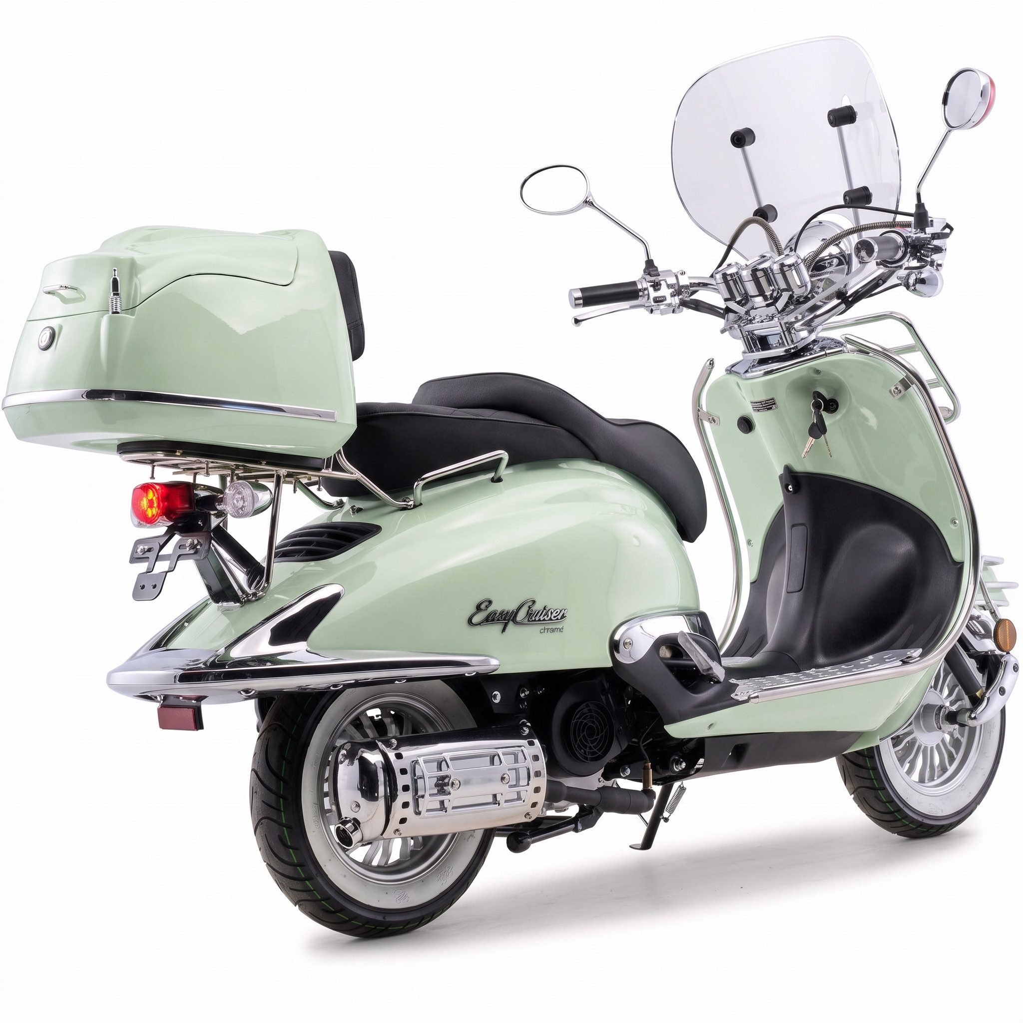 Burnout Motorroller EasyCruiser Mint, 50 ccm, 45 km/h, Euro 5, LED Beleuchtung, Digitales Tacho, Retro, mit Windschild & Topcase, USB
