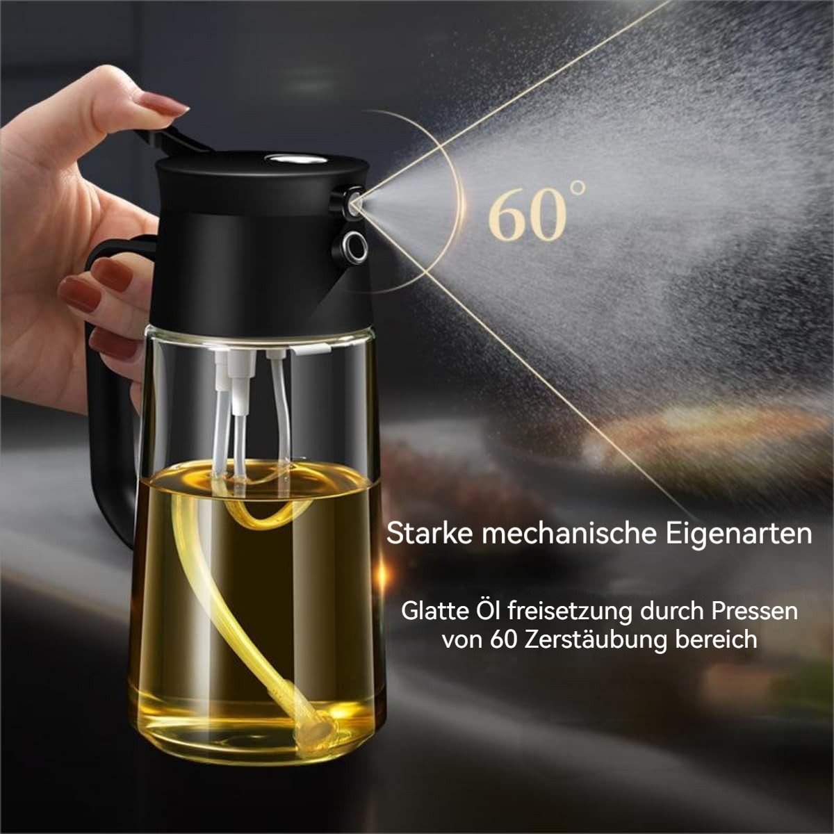 BlingBin Ölausgießer Öl-Sprühflasche 500 ml 2-in-1 Olivenölspender, für Kochen Küchenhelfer, 1er Set, 1-St., 1 tlg, Hochwertiger Öl Zerstäuber für die Küche, Ölflasche Perfekt zum Kochen