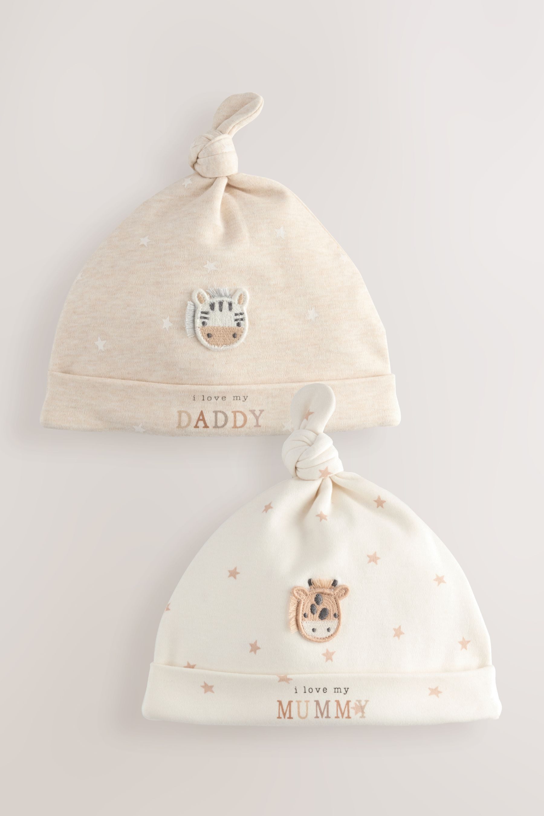 Next Erstlingsmütze Baby-Knotenmütze im 2er-Pack I Love My Mummy/Daddy (2-St)