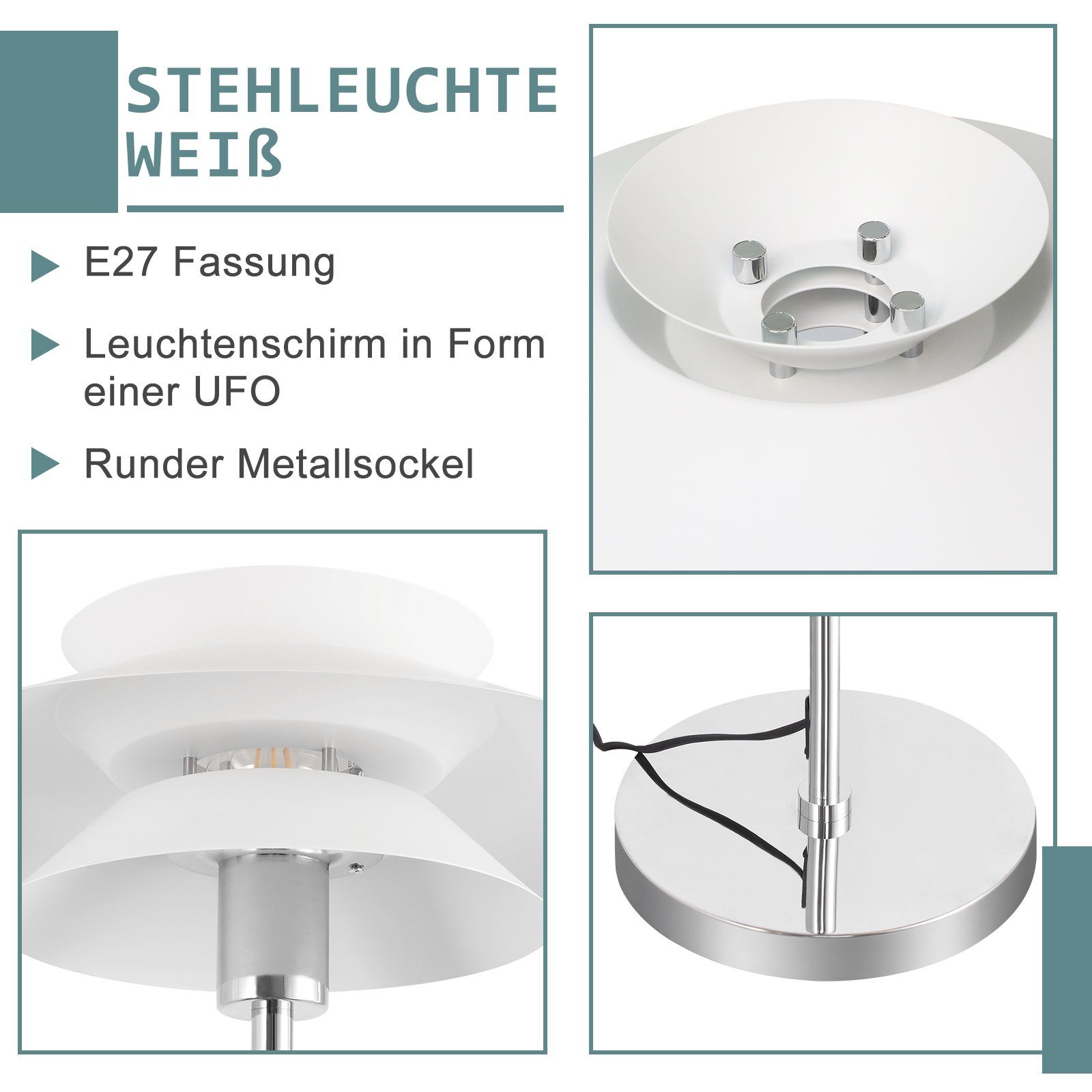 Nettlife Stehlampe Wohnzimmer Modern Schlafzimmer Büro Schwarz/Weiß Fußschalter, ‎Mit Standlampe E27 LED Metall, Arbeitszimmer für Stehleuchte wechselbar