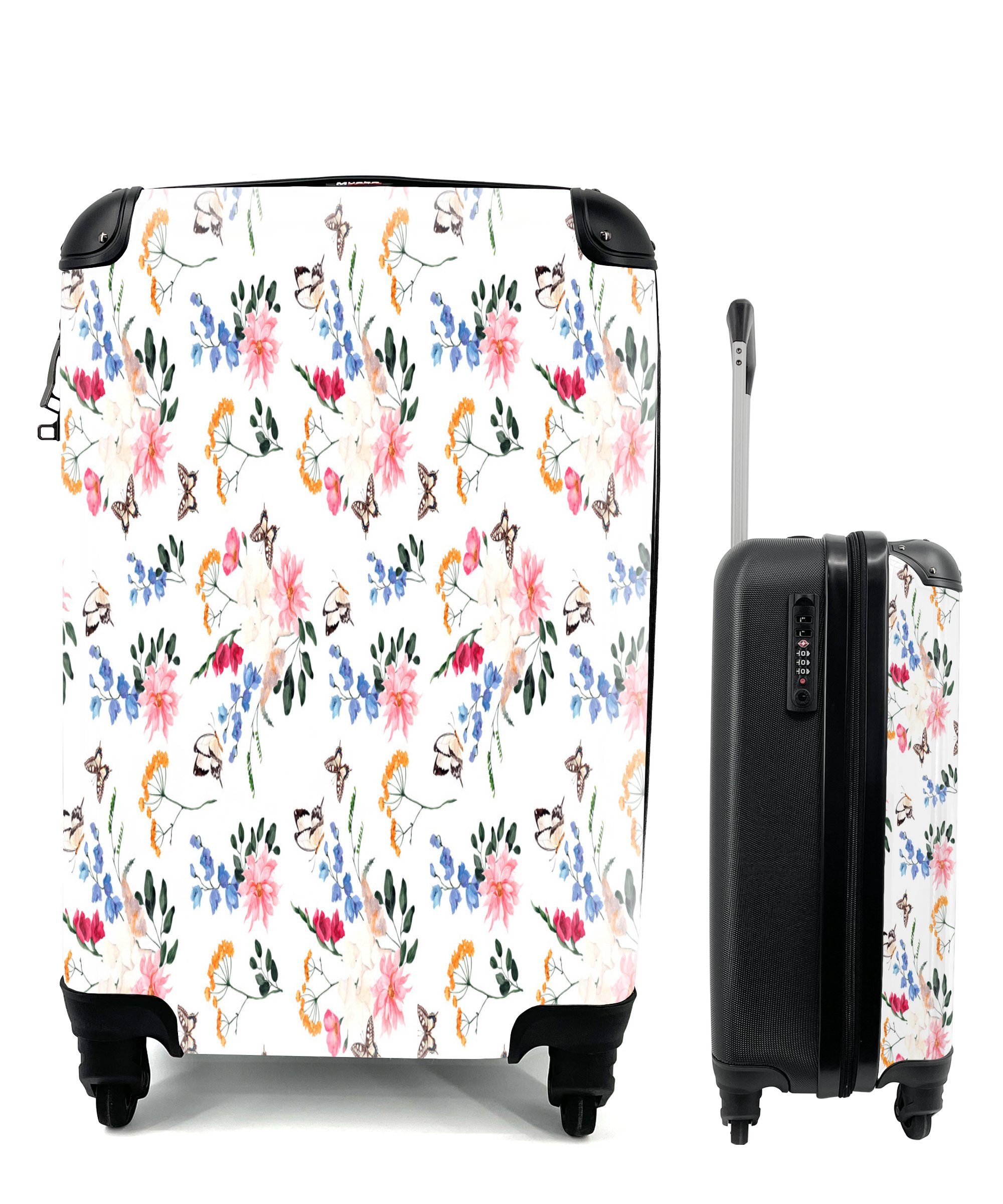 MuchoWow Handgepäckkoffer Blumen - Muster - Pastell, 4 Rollen, Reisetasche mit rollen, Handgepäck für Ferien, Trolley, Reisekoffer