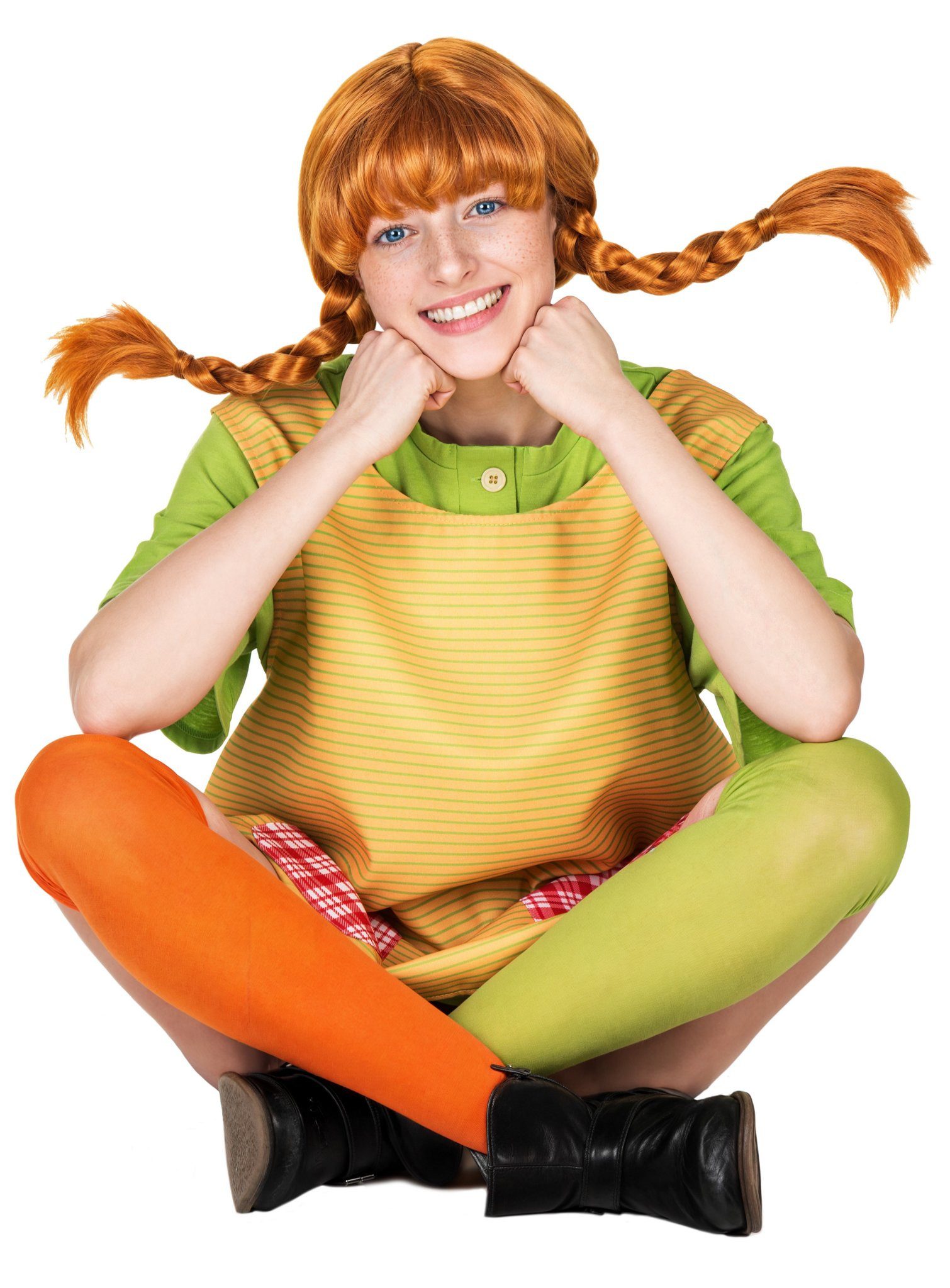 Maskworld Kostüm-Perücke Pippi Langstrumpf Perücke - Faschingskostüm Damen, Original Pippi Langstrumpf Perücke für Erwachsene
