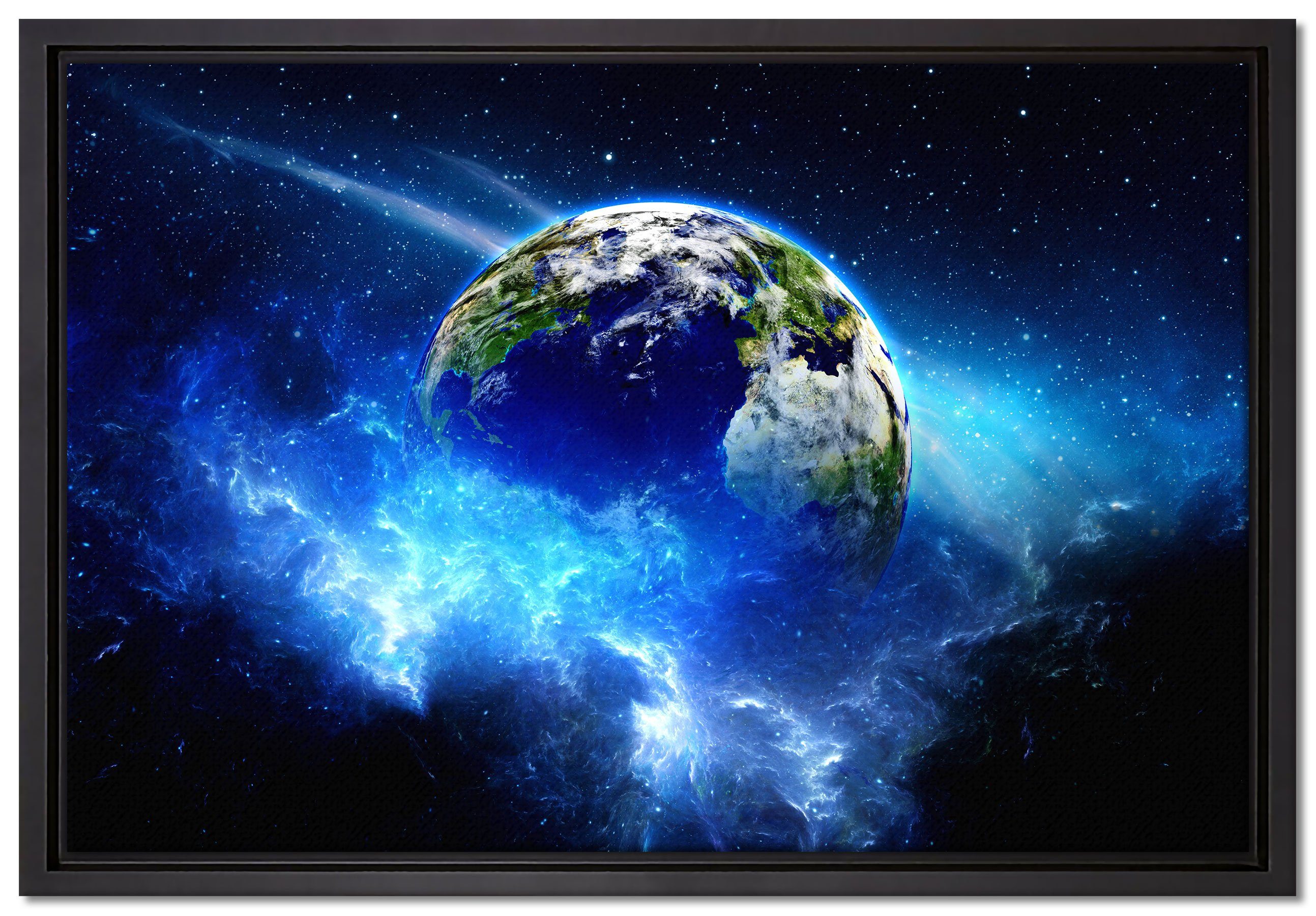 Pixxprint Leinwandbild Planet Erde, Wanddekoration (1 St), Leinwandbild fertig bespannt, in einem Schattenfugen-Bilderrahmen gefasst, inkl. Zackenaufhänger