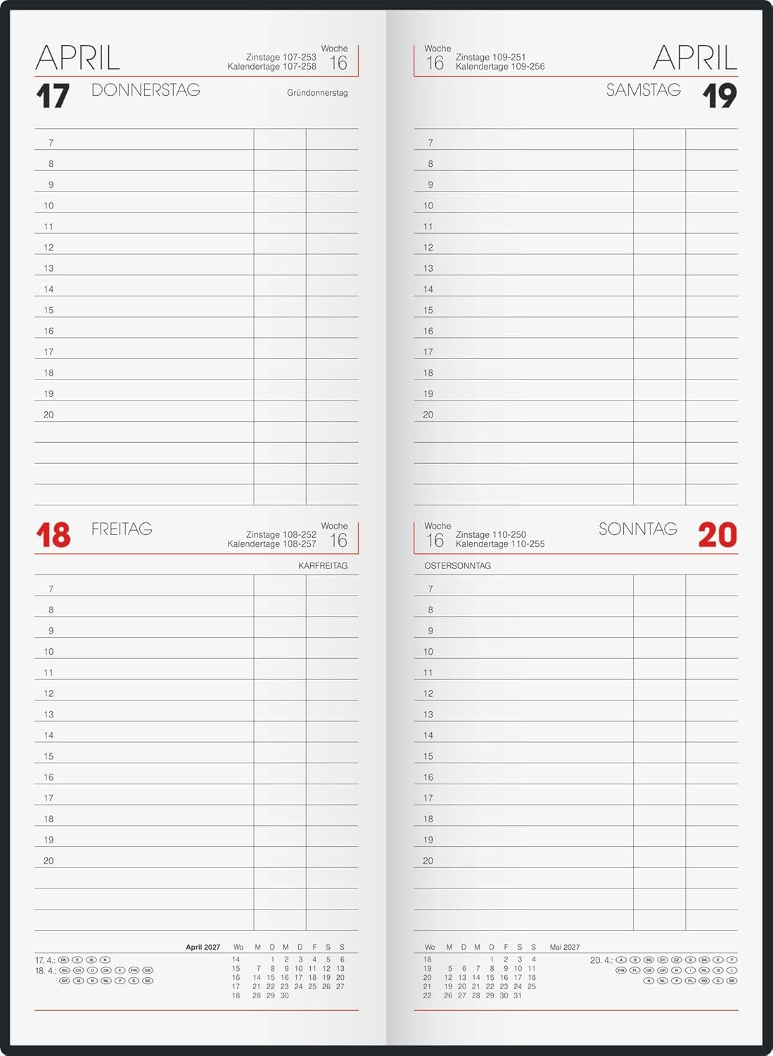 BRUNNEN Querkalender BRUNNEN Vormerkbuch Mod. 784 2027, 108×297 mm, Papier, blau