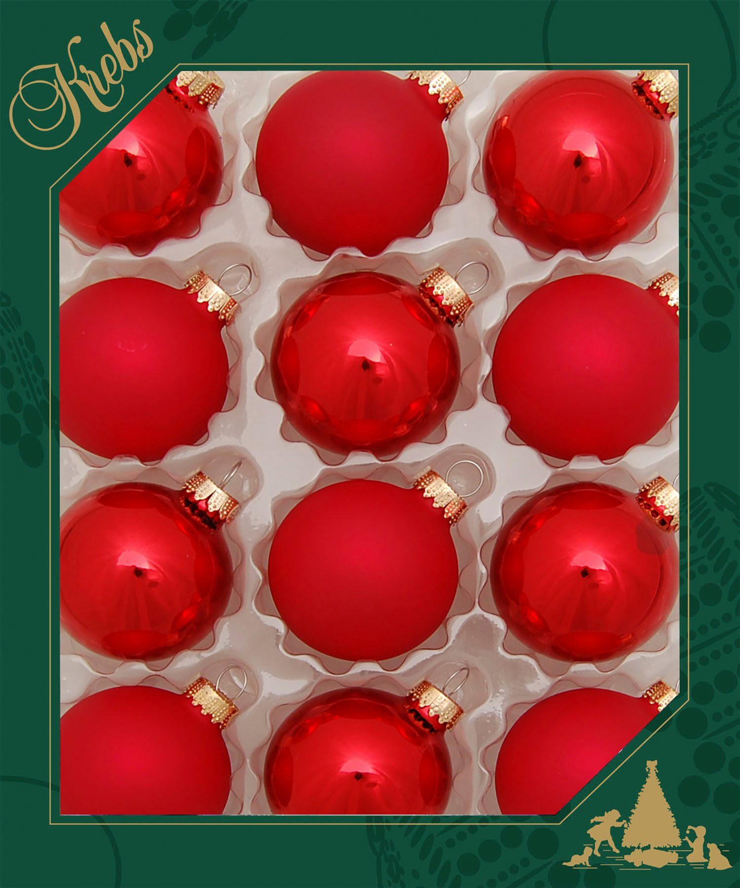 Weihnachtsdeko, St), Glaskugelsortiment 5 Glas Ø aus Weihnachtsbaumkugel Christbaumkugeln Rot Glas Glanz/Satin, Christbaumschmuck, cm (12 Krebs ca. Lauscha
