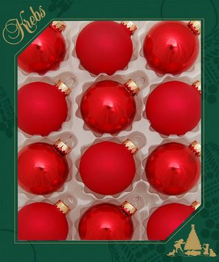 Krebs Glas Lauscha Weihnachtsbaumkugel Glaskugelsortiment Rot Glanz/Satin, Ø ca. 5 cm (12 St), Weihnachtsdeko, Christbaumschmuck, Christbaumkugeln aus Glas