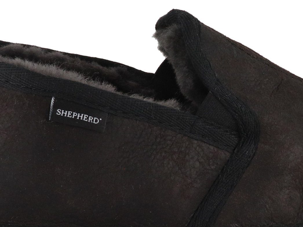 Shepherd Bosse Herren Lammfellhausschuh, matt black, Winterschuhe Hausschuh Winter, slipper, temperaturregulierend, Dunkelbraun