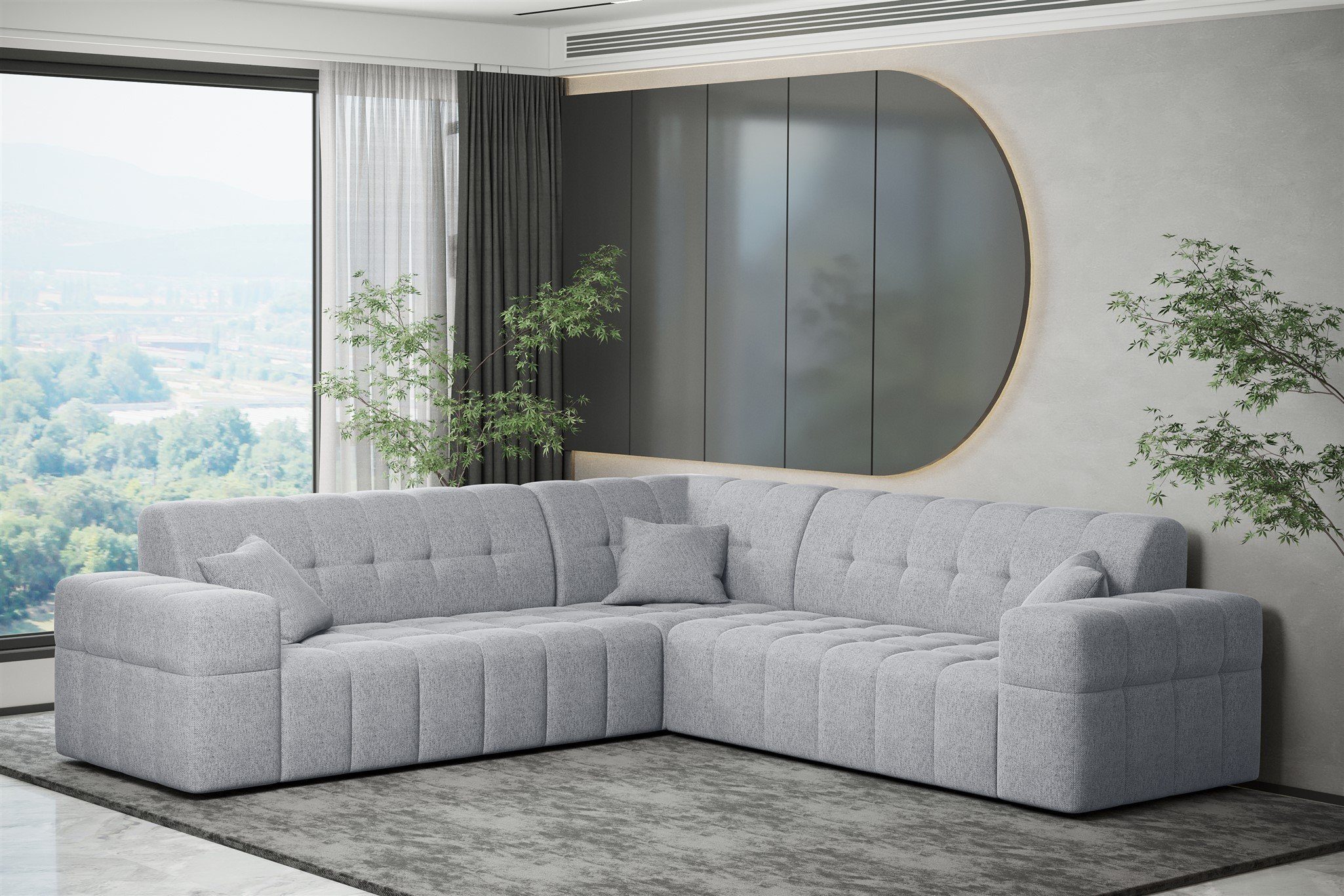 Stoff Seite in Neve Fun NANCY Möbel Rundumbezug Ecksofa Universal, Designersofa Hellgrau Ecksofa