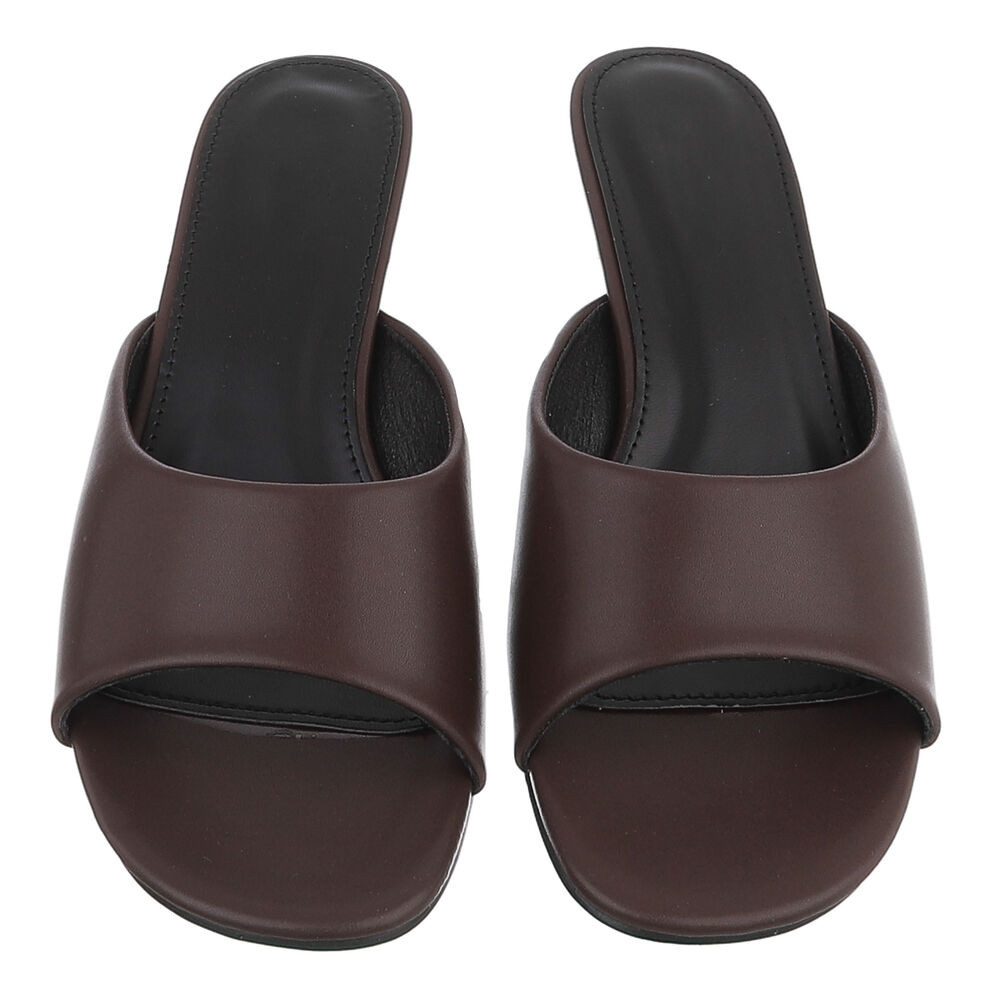 Ital-Design Damen Mules mit Blockabsatz und offener Spitze Pantolette (91849330) Pfennig-/Stilettoabsatz Pantoletten in Braun – Bild 4 von 5
