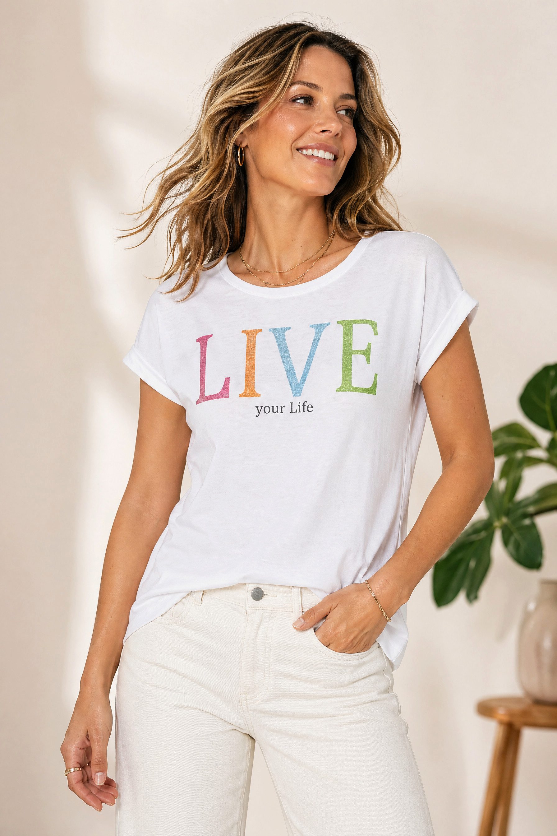 six-o-seven T-Shirt Sommer Shirt mit LIVE Print in bunten Trend Farben