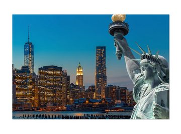 wandmotiv24 Leinwandbild New York Skyline Freiheitsstatue, Städte (1 St), Wandbild, Wanddeko, Leinwandbilder in versch. Größen