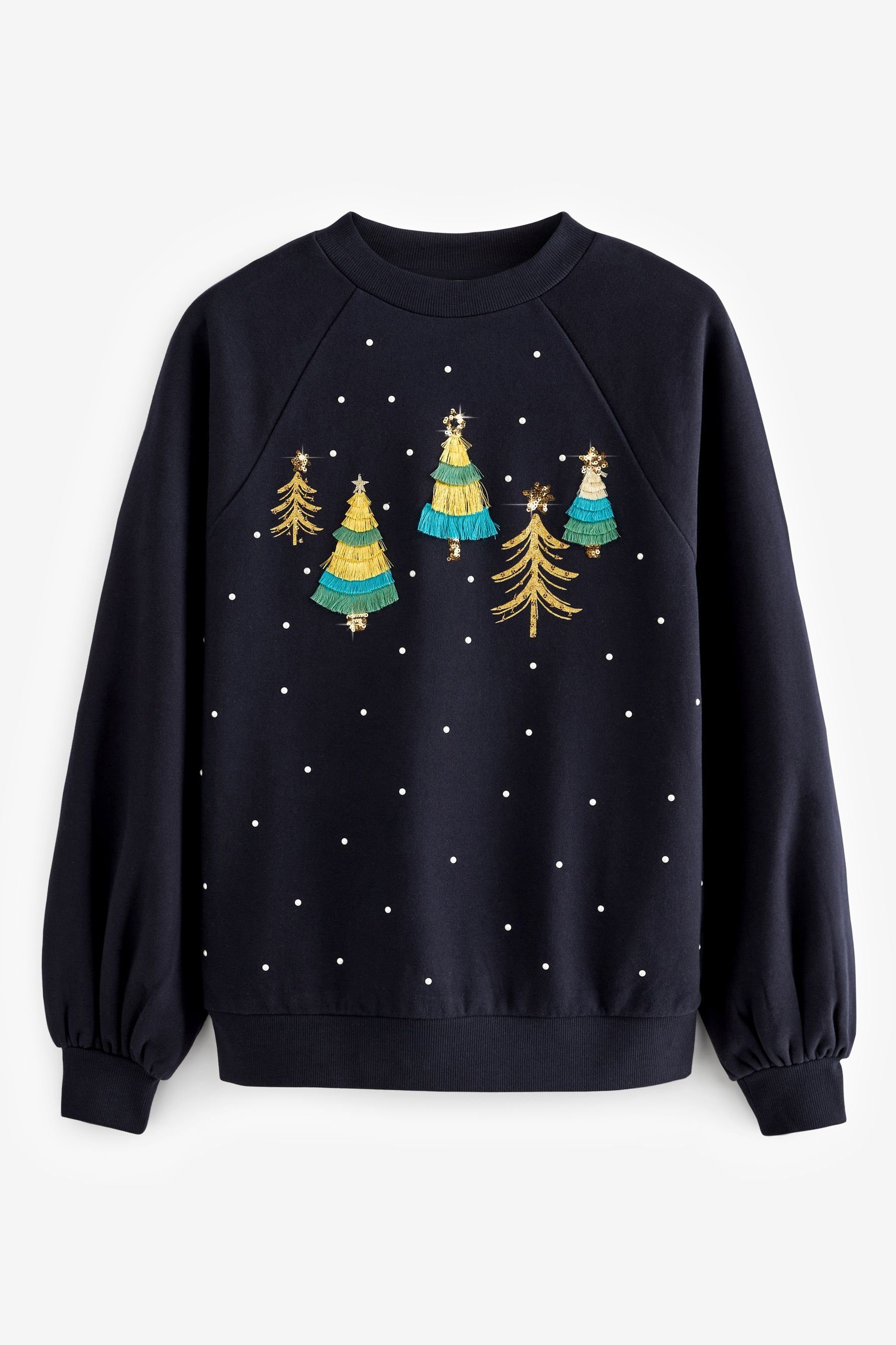 Sweatshirt glitzerndem Next (1-tlg) mit Weihnachtspullover Weihnachtsbaum