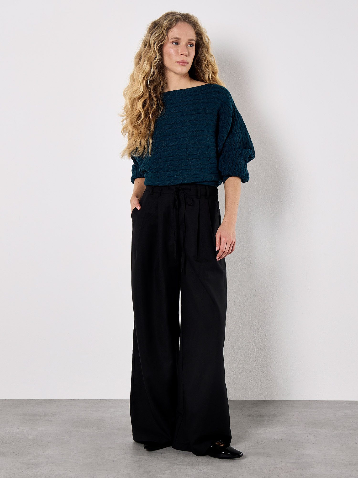 Apricot Strickpullover Fledermauspullover mit Zopfmuster