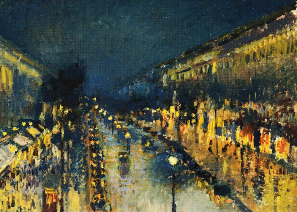 Postkarte Kunstkarte Camille Pissarro "Montmartre bei Nacht"