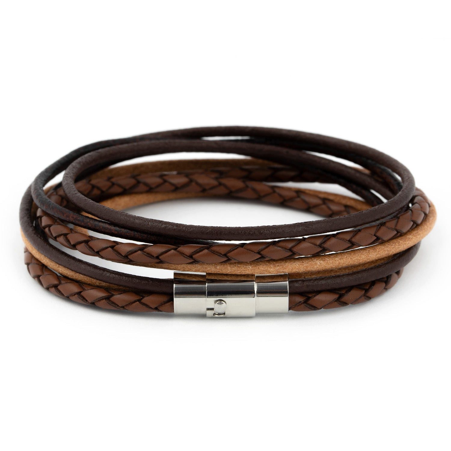 Simaru Lederarmband Made in Germany Leder Armband Herren (Echtes Leder, Handgefertigt, Starker Edelstahlverschluss, perfektes Schmuck Geschenk), Modell Cajamarca Premium Wickelarmband schwarz und braun