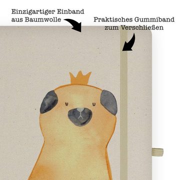 Mr. & Mrs. Panda Notizbuch Mops Krone - Transparent - Geschenk, Hundeliebe, königlich, Notizheft Mr. & Mrs. Panda, Handgefertigt