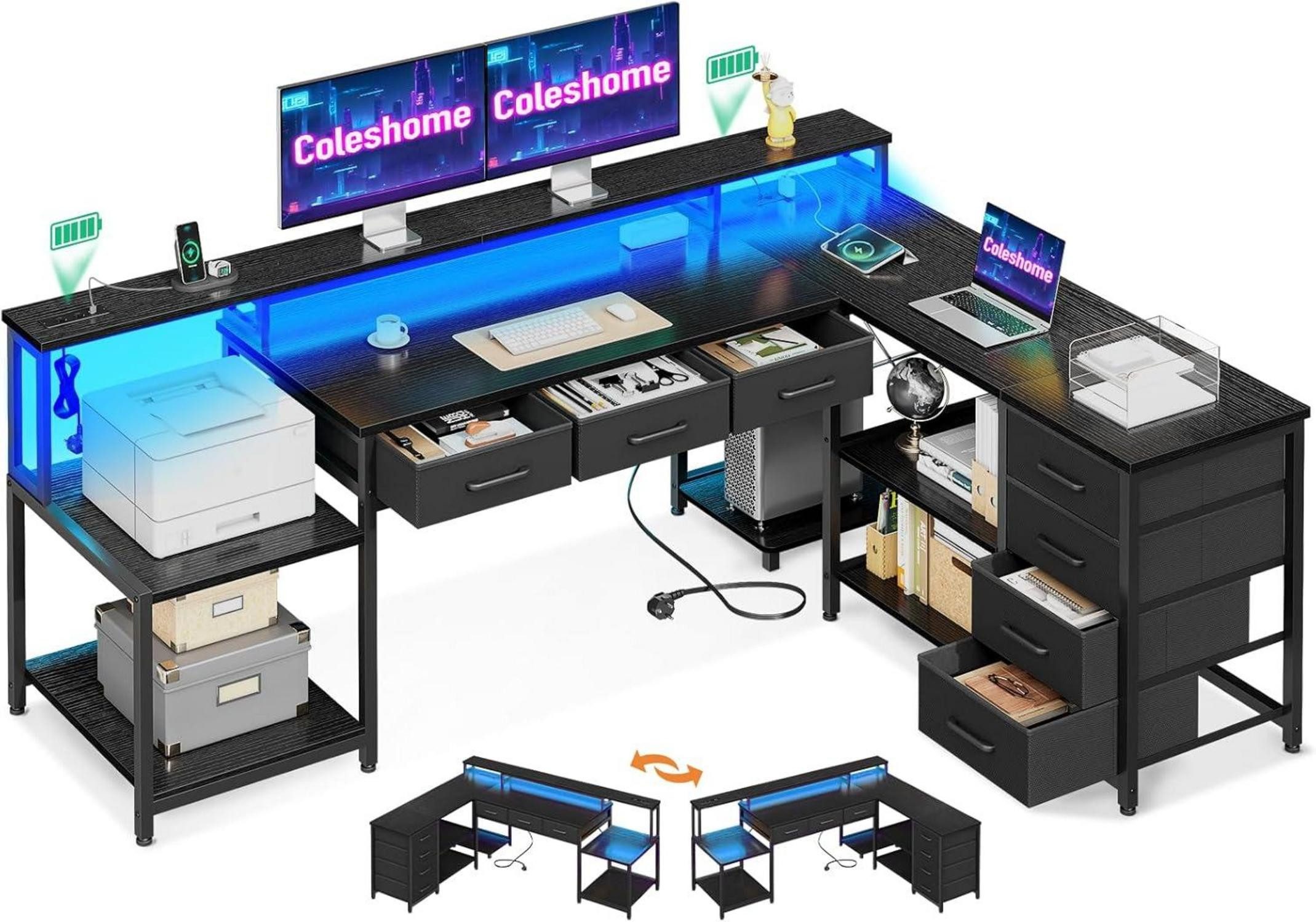 LuxusKollektion Eckschreibtisch Gaming Tisch 7 Schubladen günstig online kaufen