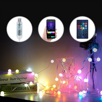 AKKEE LED-Lichterkette Lichterkette Außen,5M 40LED IP65 Wasserdichte Lichterkette Bunt, Timer Fernbedienung APP Gesteuert USB Lichterkette für Garten indoor