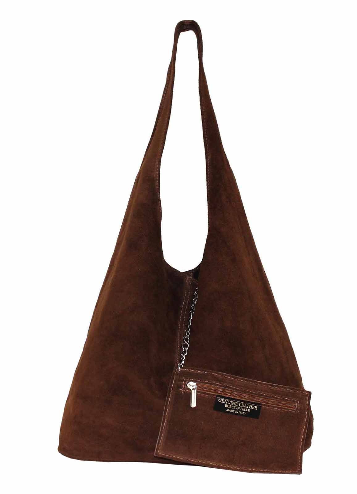 ITALYSHOP24 Schultertasche Made in Italy Damen Leder Wildleder Tasche Umhängetasche Beuteltasche, Premium Business Echtleder Shopper Bag leicht groß klassisch geräumig
