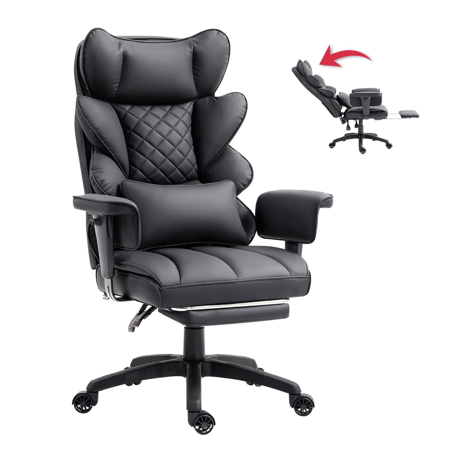 Dowinx Gaming-Stuhl Bürostuhl Ergonomisch mit Taschenfeder-Kissen (Packung), Chefsessel mit weiche Rückenlehne und verstellbare Lendenkissen