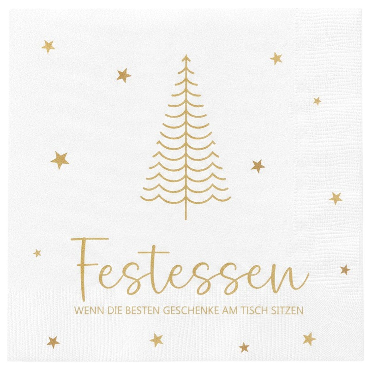 Macosa Home Papierserviette Weihnachten Papier Set 20 Stk. Weiß Gold 33 x 33 cm, (Dekoservietten modern Weihnachtsservietten, Weihnachten Weihnachtszeit), Weihnachtsdeko Tischdeko Einwegservietten