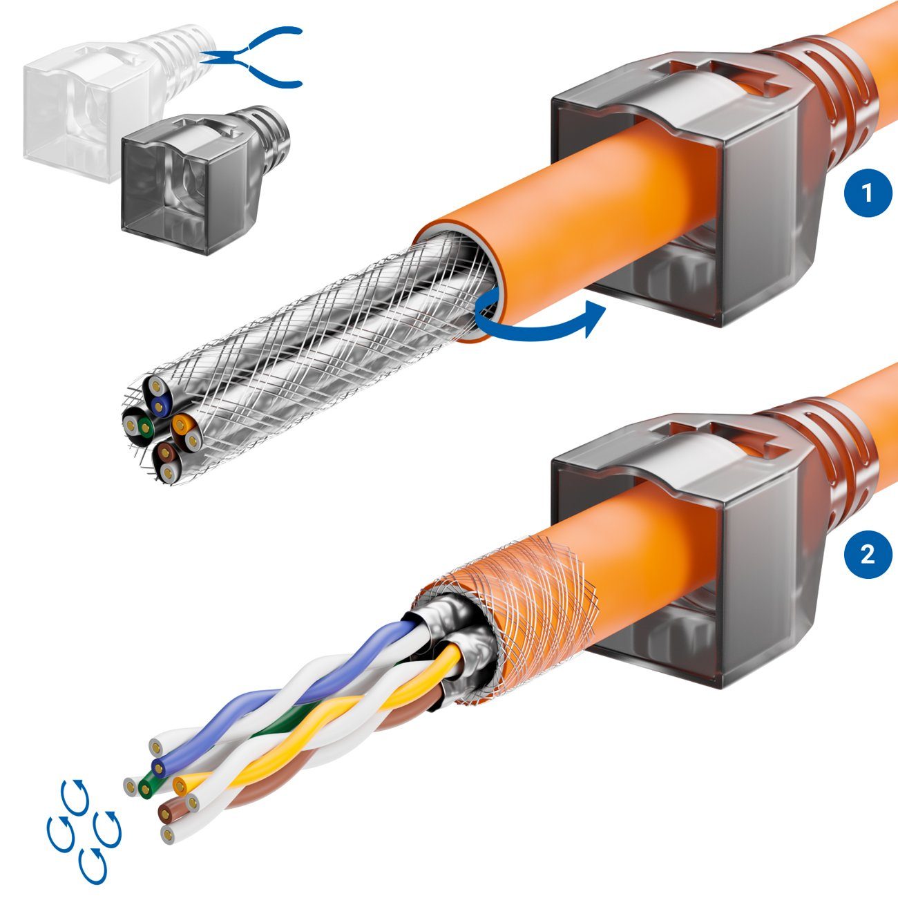 deleyCON deleyCON 4x CAT6a Werkzeugloser RJ45 Netzwerkstecker 10Gbit/s Stecker Netzwerk-Adapter – Bild 4 von 5