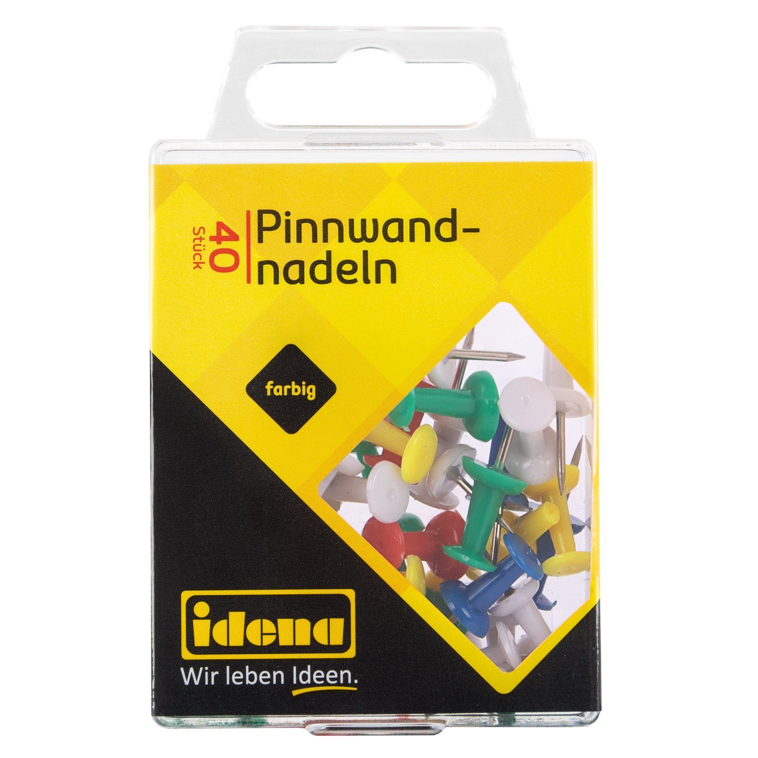 Idena Stecknadeln Idena 334032 - Pinnwandnadeln, 40 Stück, farbig sortiert, für Pinnwänd