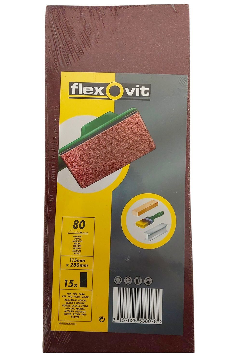 flexovit Schleifpapier 15 STK Schleifpapier für Schwingschleifer Körnung 80  115mm x 280mm sch, (15 St)