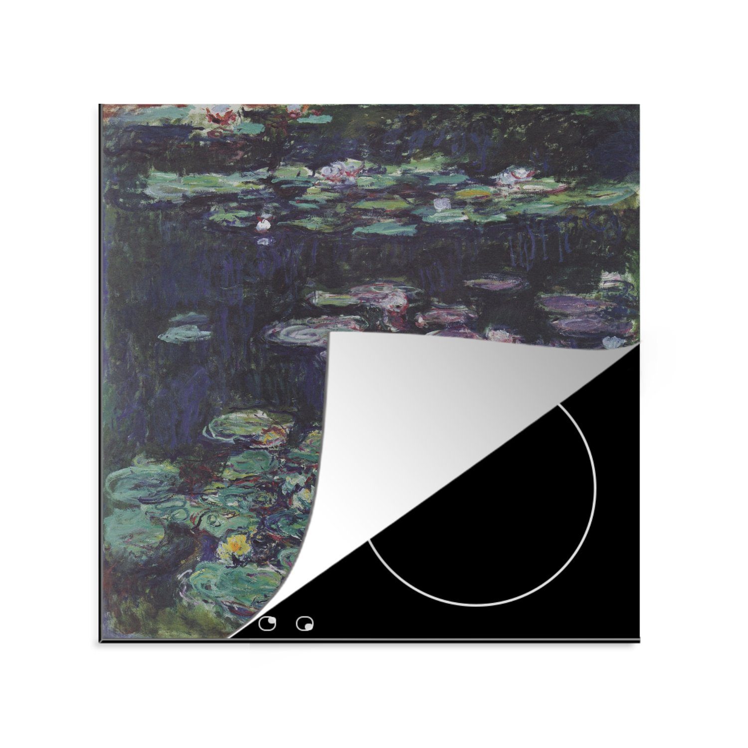gelbe Gemälde Weiße tlg), für Monet, von Herdblende-/Abdeckplatte Vinyl, cm, küche Arbeitsplatte Seerosen und Claude 78x78 (1 - Ceranfeldabdeckung, MuchoWow