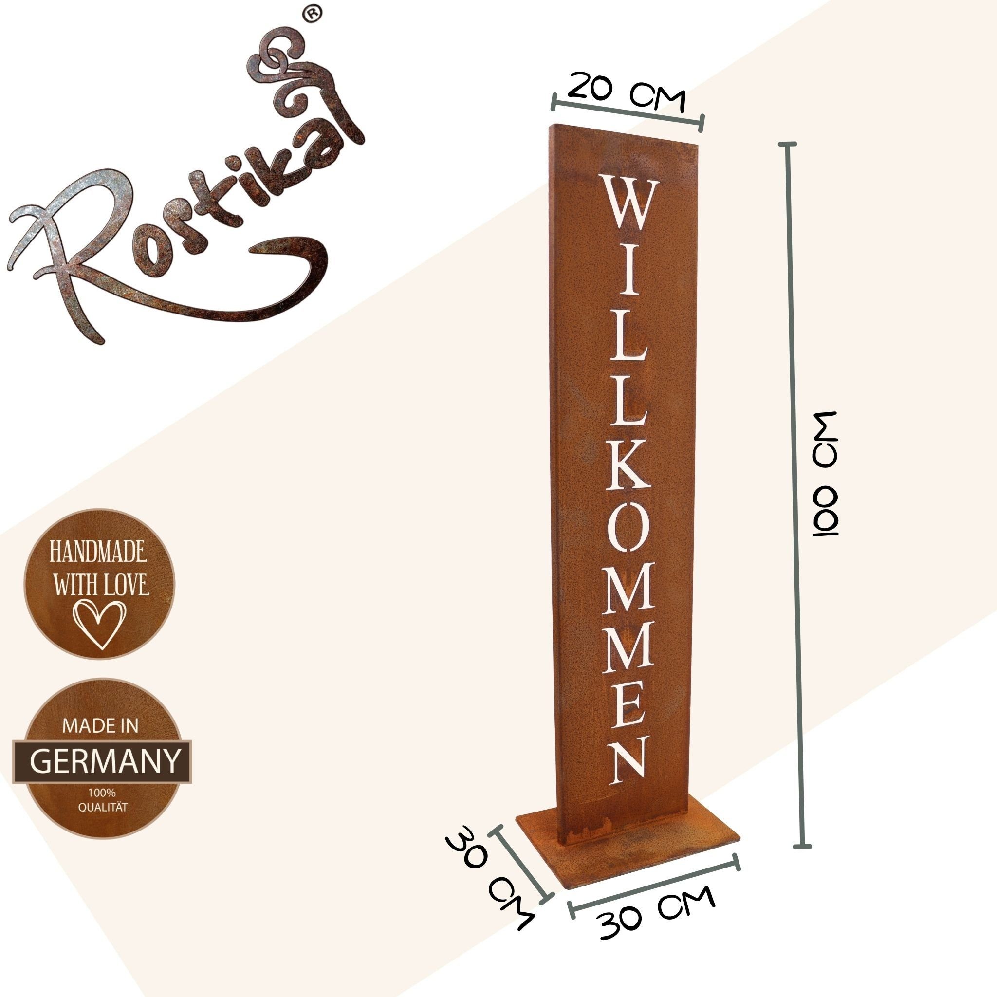 Rostikal Dekoobjekt Willkommen Deko Schild schwarz oder in Edelrost für Garten und Haus, Handmade