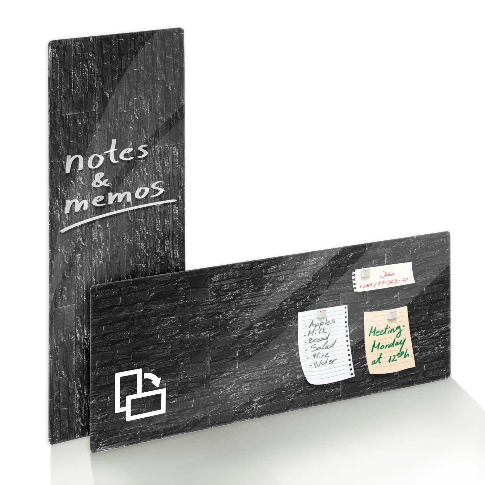 Kubus Memoboard Design-Glas-Memoboard Rock, Mit Magneten & Montagematerial, Verschiedene Größen