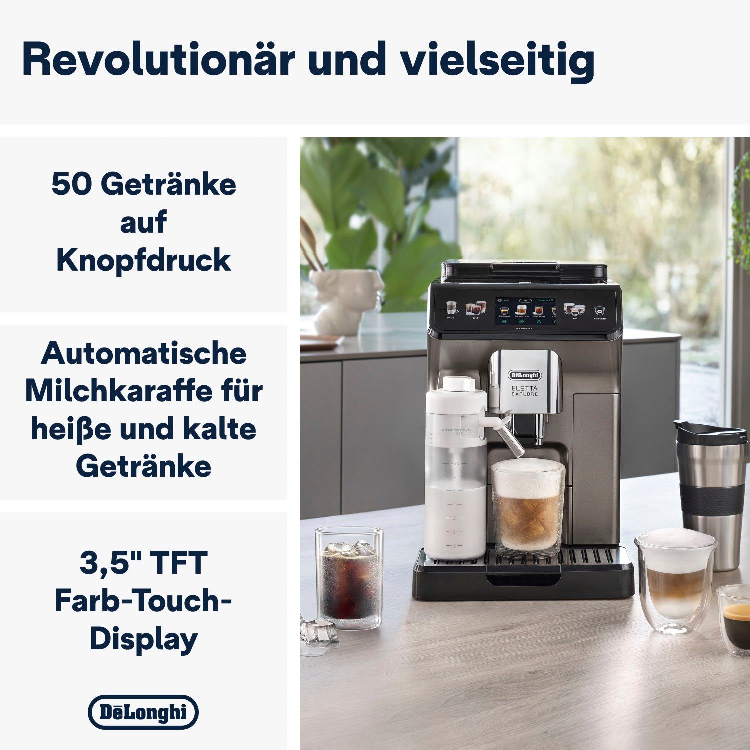 De'Longhi Kaffeevollautomat Eletta Explore Cold Brew ECAM450.86.T - 100 Rezepte (App), heiß & kalt, Cold Brew in unter 5 Minuten inkl. 3,5" Touch-Display & To-Go Funktion