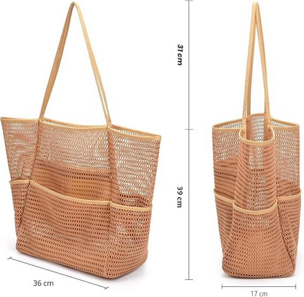 nsihing Strandtasche Strandtasche Damen Mesh, Große Faltbare Beach Tote mit Mini Fach, Leicht, Sandfest für Pool, Urlaub, Reise & Kreuzfahrt